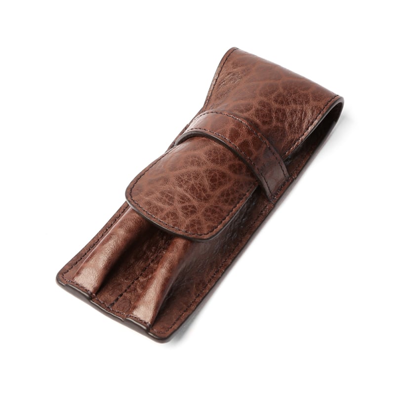 Double Fountain Pen Case in shrunken grain leather