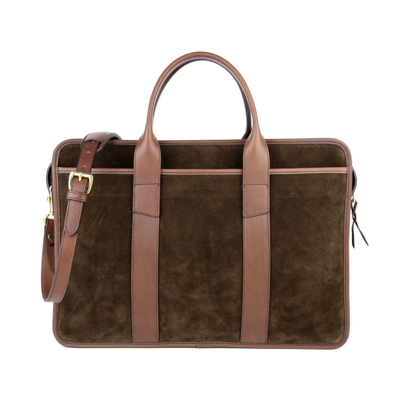 Suede Bound Edge Zip-top Briefcase in suede